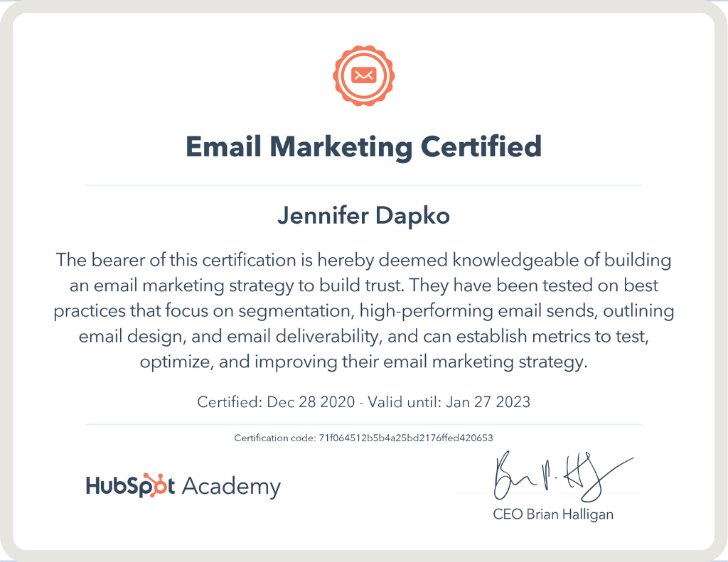 HubSpot Email Marketing Certification