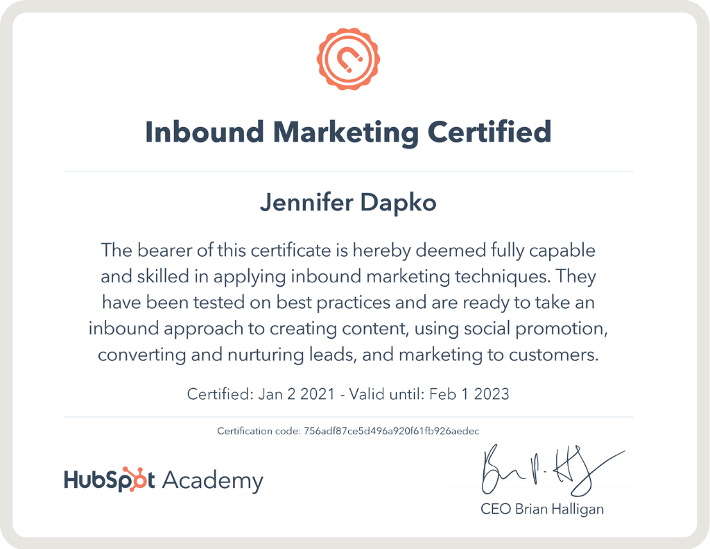 HubSpot Inbound Marketing Certification