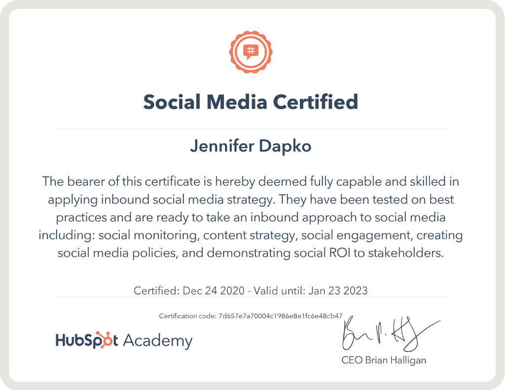 HubSpot Social Media Certification