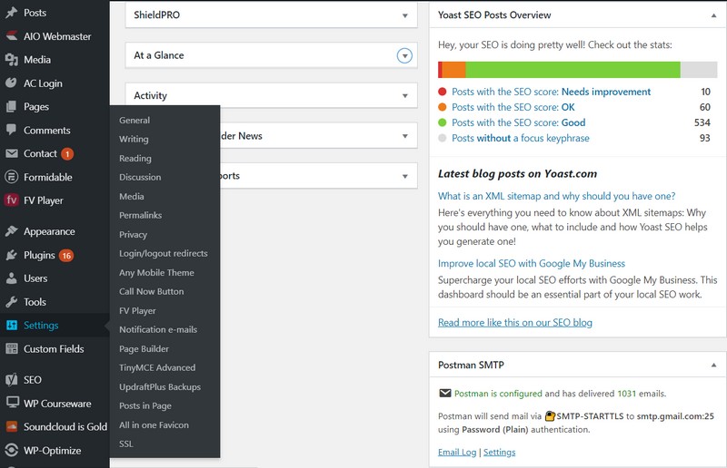 What a typical WordPress administration portal looks like